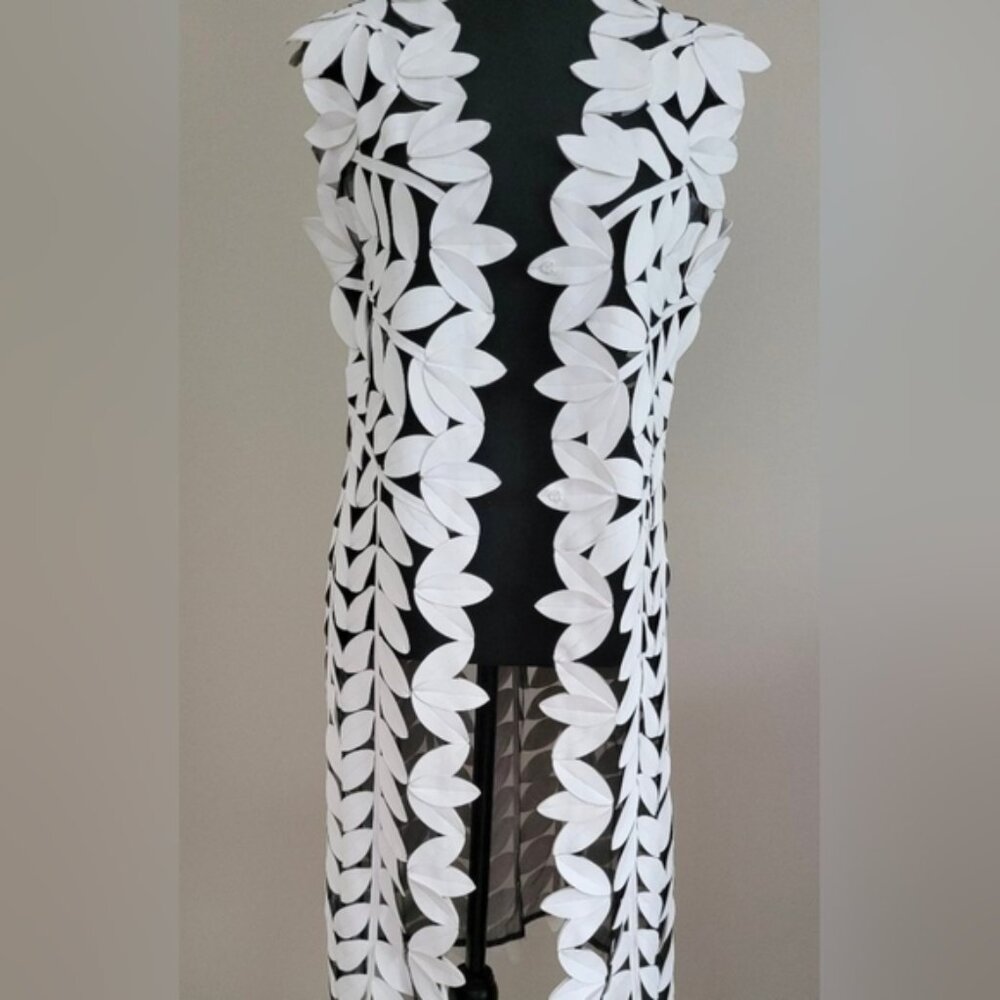 STUNNING Faux Leather White Leaf Vest
